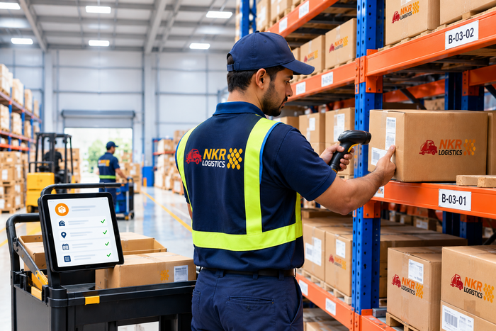 NKR Logistics team picking and scanning products in warehouse