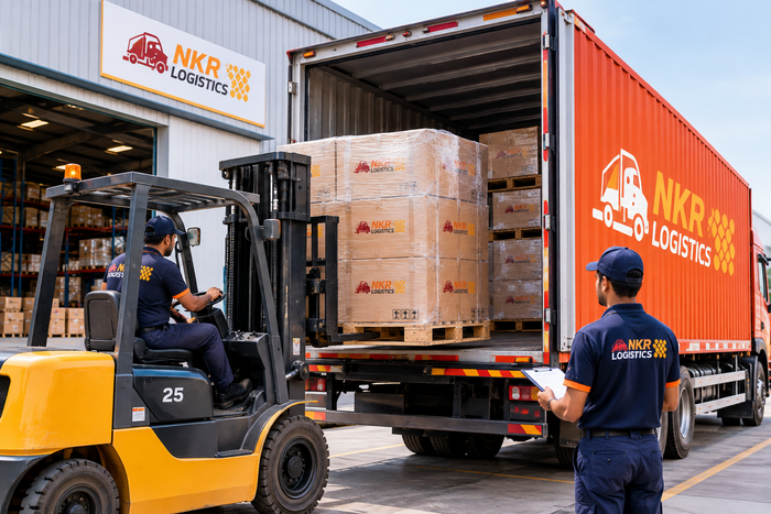 NKR Logistics loading shipment onto truck for transport